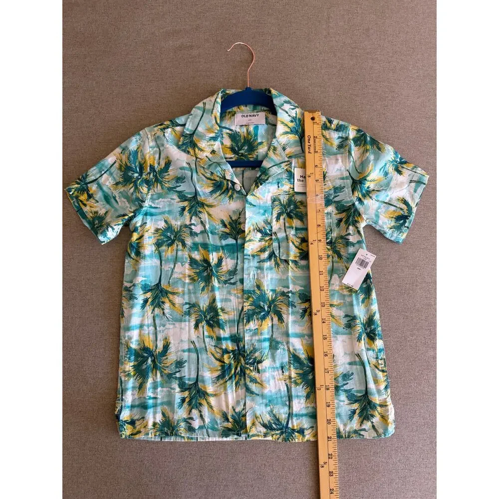 Old Navy Boys Tropical Palm Tree Button Down Shirt Size M 8